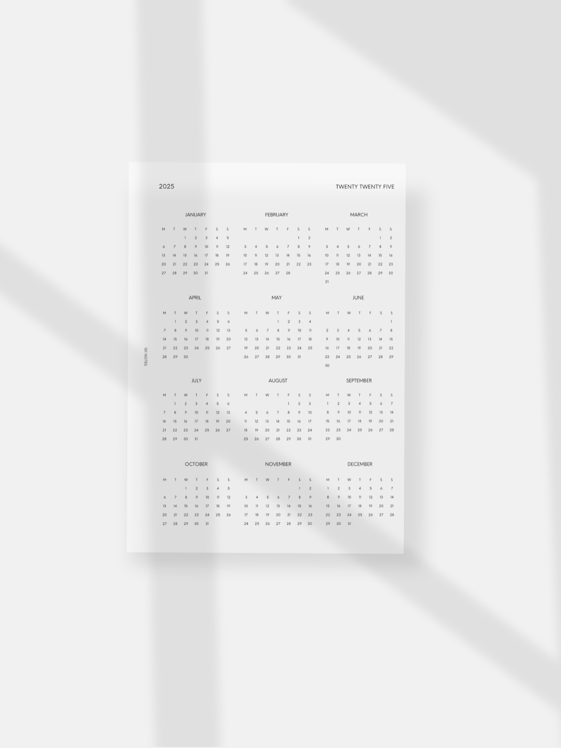 2025 Calendar Vellum Dashboard