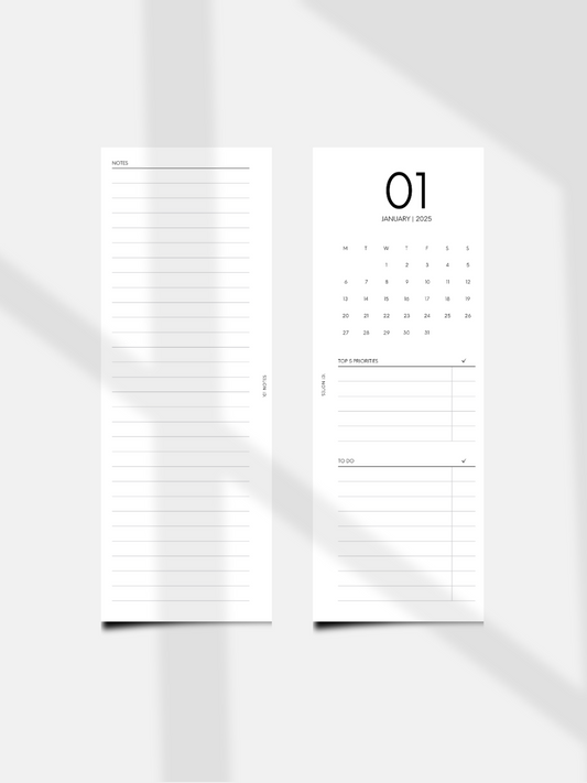 Half Page 2025 Monthly Overview Planner Inserts